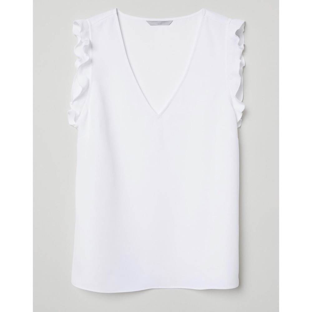 H&M Flounced Sleeve V Neck Top 0